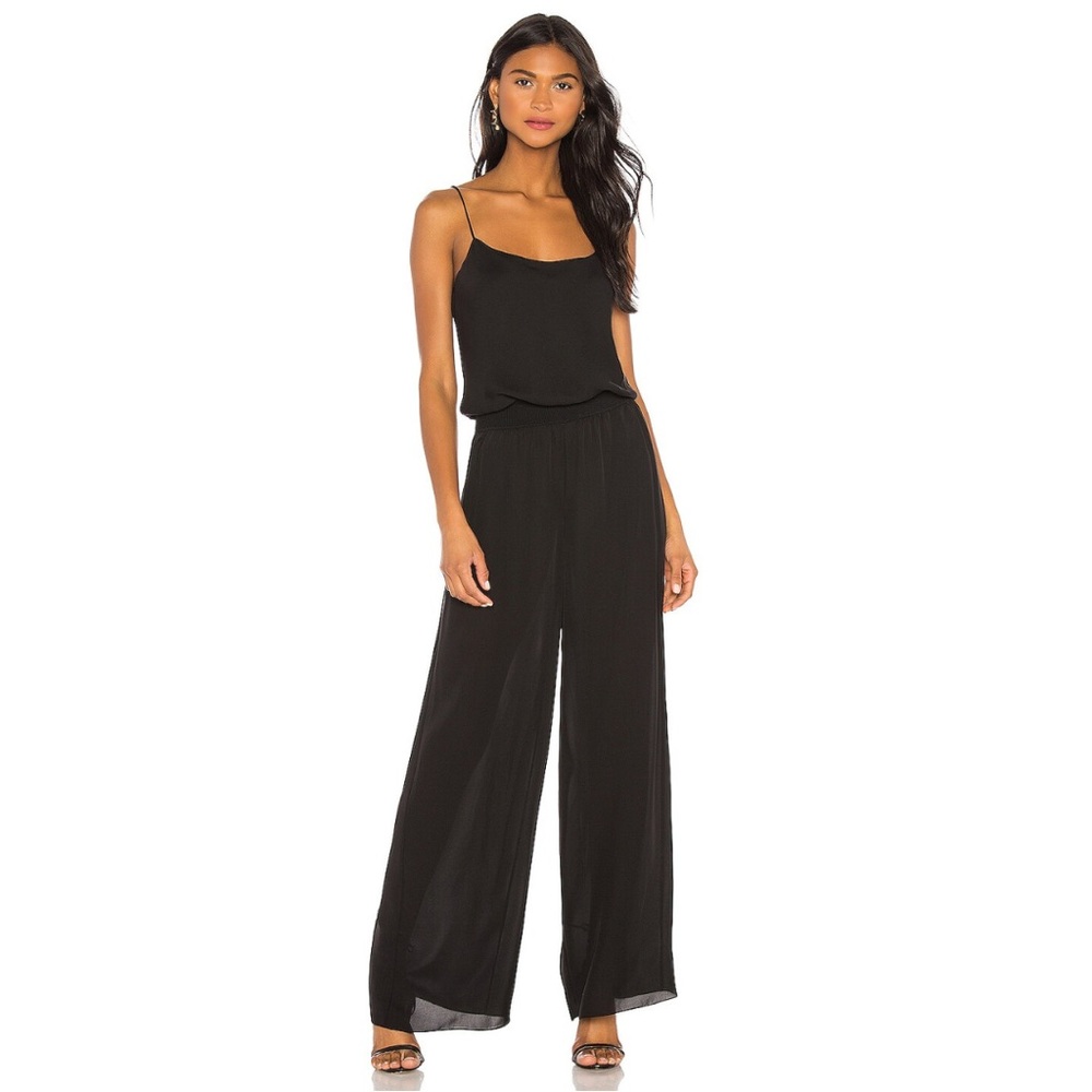 THEORY Silk Combo Ribbed-waist Wide Leg Jumpsuit - Black